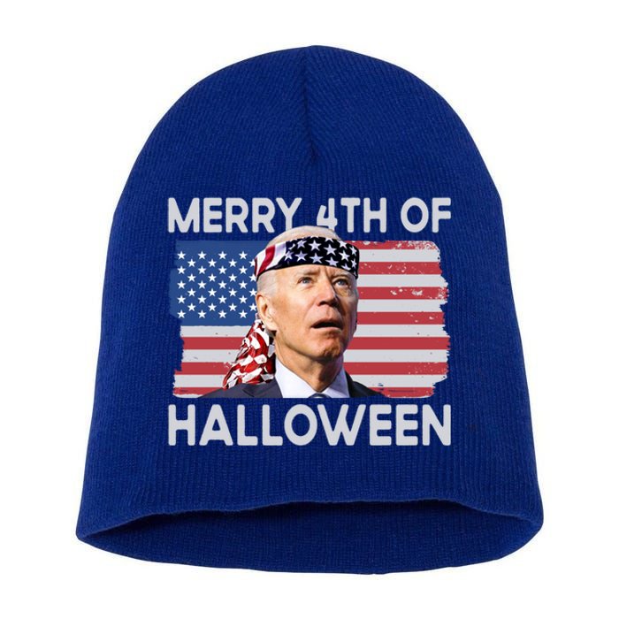 Merry 4th Of Halloween Confused Biden 4th Of July Cool Gift Short Acrylic Beanie