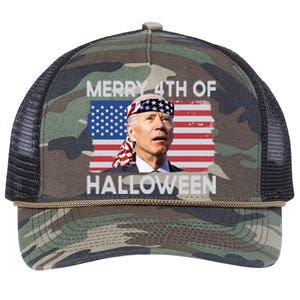 Merry 4th Of Halloween Confused Biden 4th Of July Cool Gift Retro Rope Trucker Hat Cap