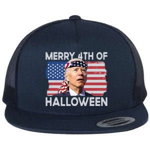 Merry 4th Of Halloween Confused Biden 4th Of July Cool Gift Flat Bill Trucker Hat