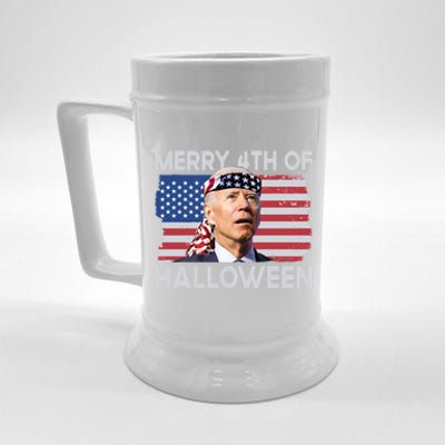 Merry 4th Of Halloween Confused Biden 4th Of July Cool Gift Beer Stein