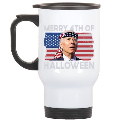 Merry 4th Of Halloween Confused Biden 4th Of July Cool Gift Stainless Steel Travel Mug