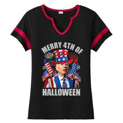 Merry 4th Of Halloween Joe Biden Confused 4th Of July 2024 Gift Ladies Halftime Notch Neck Tee