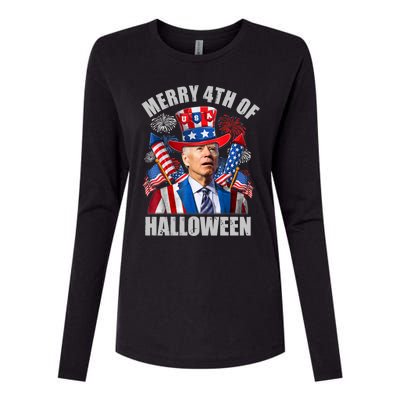 Merry 4th Of Halloween Joe Biden Confused 4th Of July 2024 Gift Womens Cotton Relaxed Long Sleeve T-Shirt