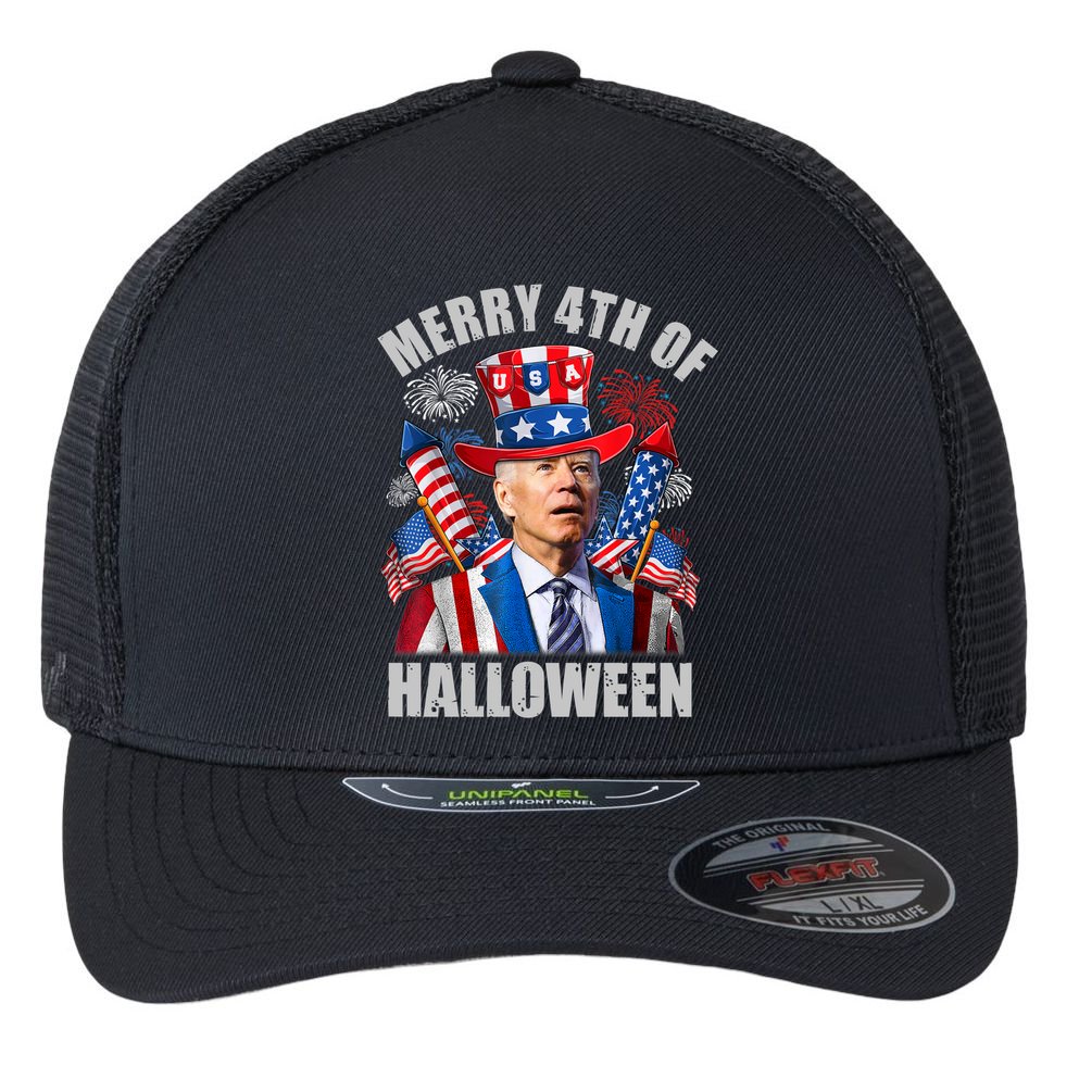 Merry 4th Of Halloween Joe Biden Confused 4th Of July 2024 Gift Flexfit Unipanel Trucker Cap