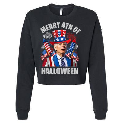 Merry 4th Of Halloween Joe Biden Confused 4th Of July 2024 Gift Cropped Pullover Crew
