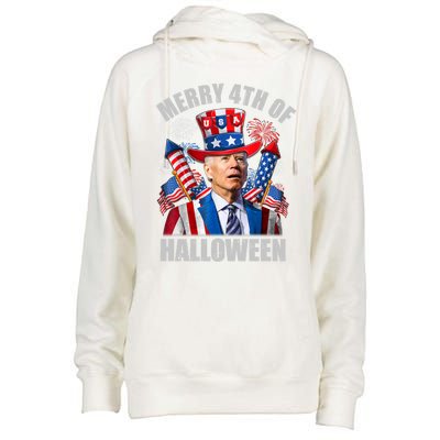 Merry 4th Of Halloween Joe Biden Confused 4th Of July 2024 Gift Womens Funnel Neck Pullover Hood