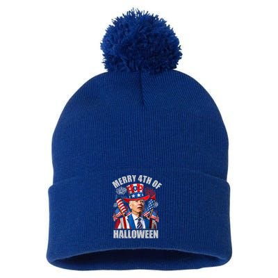 Merry 4th Of Halloween Joe Biden Confused 4th Of July 2024 Gift Pom Pom 12in Knit Beanie