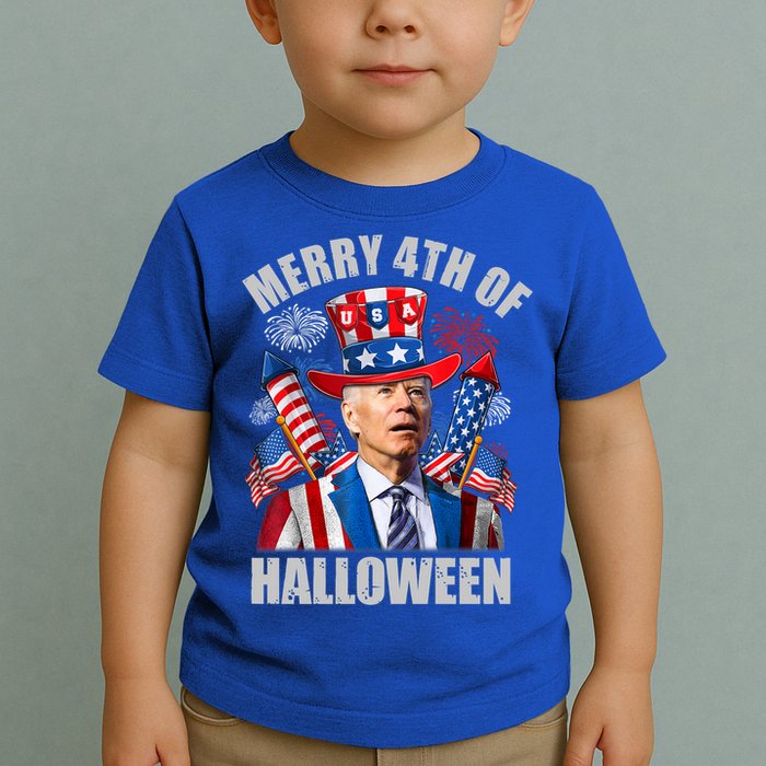 Merry 4th Of Halloween Joe Biden Confused 4th Of July 2024 Gift Toddler T-Shirt