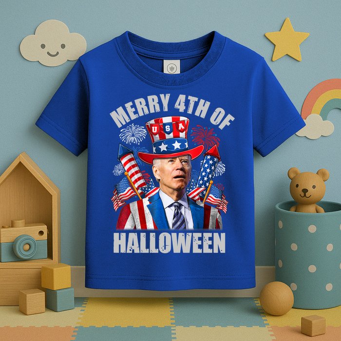 Merry 4th Of Halloween Joe Biden Confused 4th Of July 2024 Gift Toddler T-Shirt
