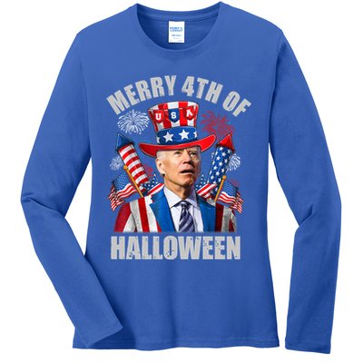 Merry 4th Of Halloween Joe Biden Confused 4th Of July 2024 Gift Ladies Long Sleeve Shirt