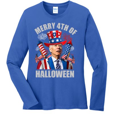 Merry 4th Of Halloween Joe Biden Confused 4th Of July 2024 Gift Ladies Long Sleeve Shirt