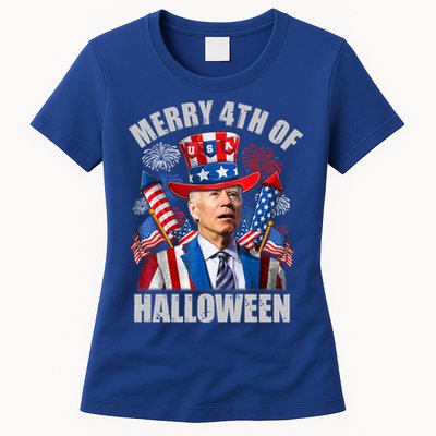 Merry 4th Of Halloween Joe Biden Confused 4th Of July 2024 Gift Womens T-Shirt