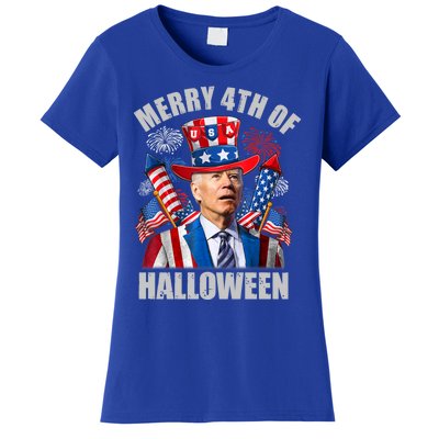 Merry 4th Of Halloween Joe Biden Confused 4th Of July 2024 Gift Women's T-Shirt