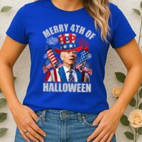 Merry 4th Of Halloween Joe Biden Confused 4th Of July 2024 Gift Womens T-Shirt