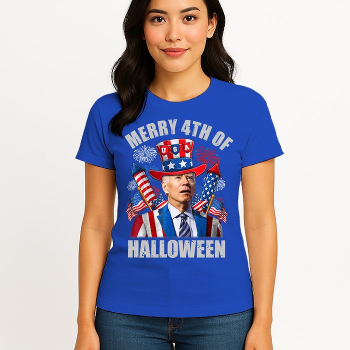 Merry 4th Of Halloween Joe Biden Confused 4th Of July 2024 Gift Womens T-Shirt
