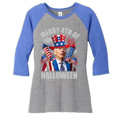 Merry 4th Of Halloween Joe Biden Confused 4th Of July 2024 Gift Women's Tri-Blend 3/4-Sleeve Raglan Shirt