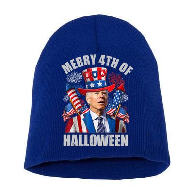 Merry 4th Of Halloween Joe Biden Confused 4th Of July 2024 Gift Short Acrylic Beanie