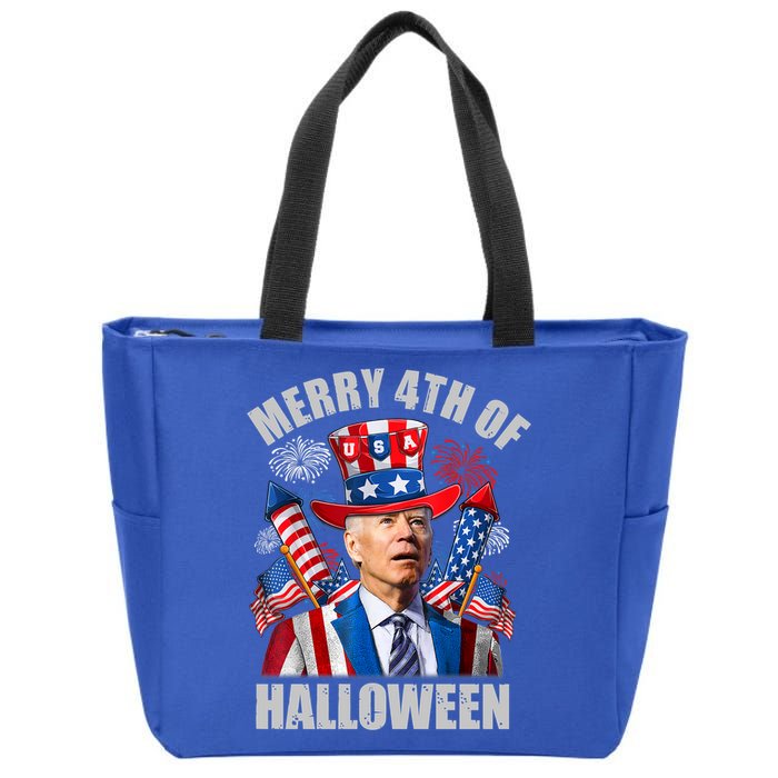 Merry 4th Of Halloween Joe Biden Confused 4th Of July 2024 Gift Zip Tote Bag