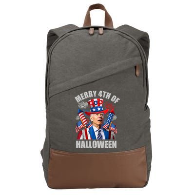 Merry 4th Of Halloween Joe Biden Confused 4th Of July 2024 Gift Cotton Canvas Backpack