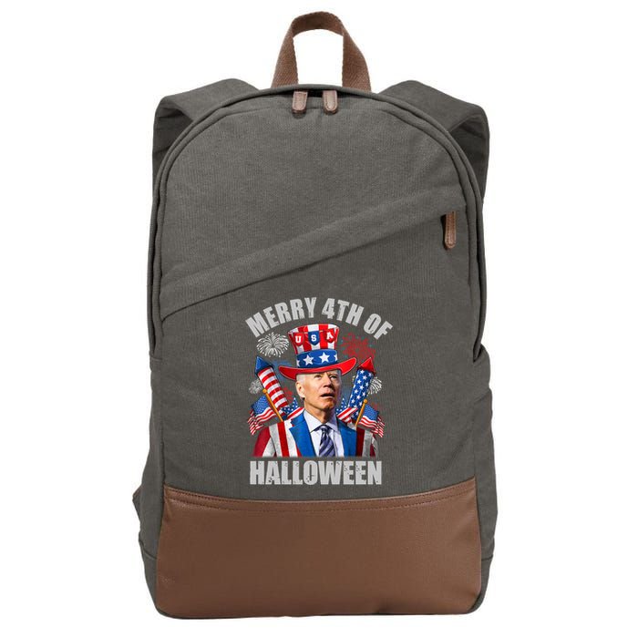 Merry 4th Of Halloween Joe Biden Confused 4th Of July 2024 Gift Cotton Canvas Backpack