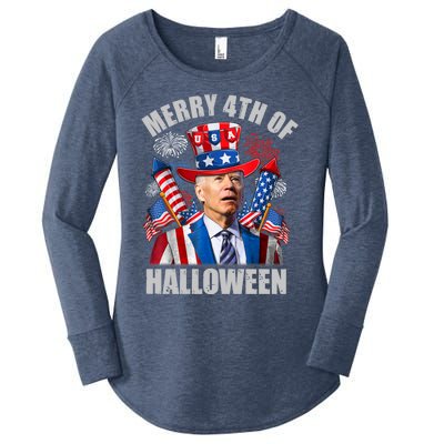 Merry 4th Of Halloween Joe Biden Confused 4th Of July 2024 Gift Women's Perfect Tri Tunic Long Sleeve Shirt