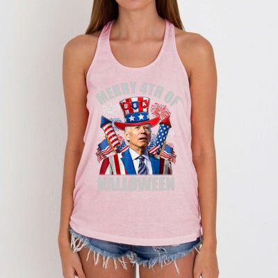 Merry 4th Of Halloween Joe Biden Confused 4th Of July 2024 Gift Women's Knotted Racerback Tank