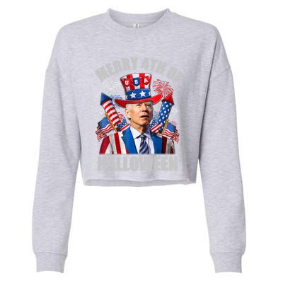 Merry 4th Of Halloween Joe Biden Confused 4th Of July 2024 Gift Cropped Pullover Crew