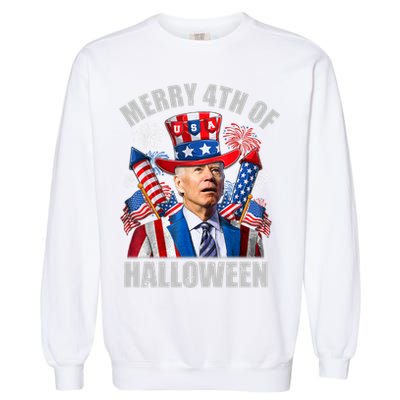 Merry 4th Of Halloween Joe Biden Confused 4th Of July 2024 Gift Garment-Dyed Sweatshirt