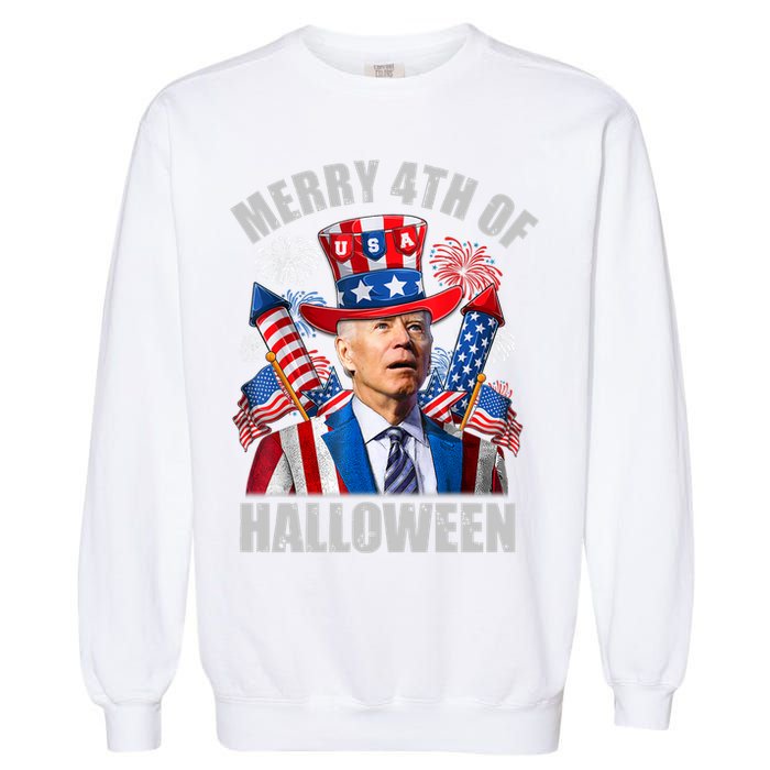 Merry 4th Of Halloween Joe Biden Confused 4th Of July 2024 Gift Garment-Dyed Sweatshirt