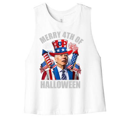 Merry 4th Of Halloween Joe Biden Confused 4th Of July 2024 Gift Women's Racerback Cropped Tank