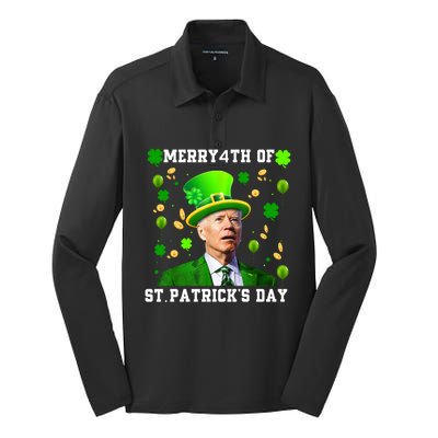 Merry 4th Of St Patricks Day Confused Funny Joe Biden Gift Silk Touch Performance Long Sleeve Polo