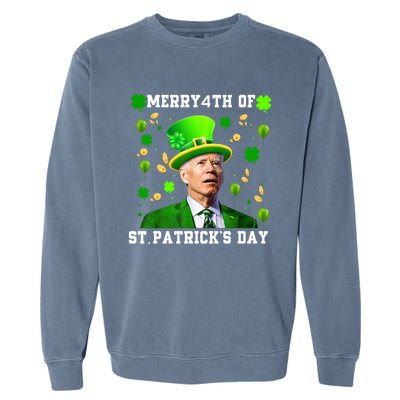 Merry 4th Of St Patricks Day Confused Funny Joe Biden Gift Garment-Dyed Sweatshirt