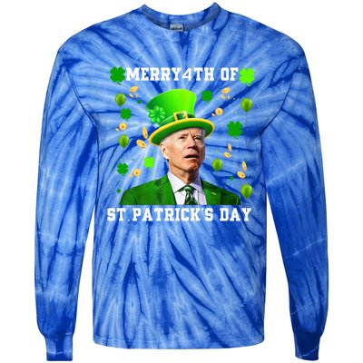 Merry 4th Of St Patricks Day Confused Funny Joe Biden Gift Tie-Dye Long Sleeve Shirt