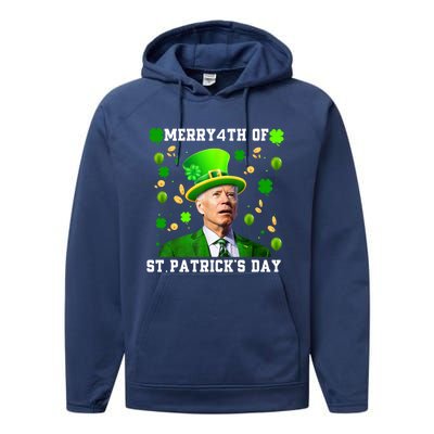 Merry 4th Of St Patricks Day Confused Funny Joe Biden Gift Performance Fleece Hoodie