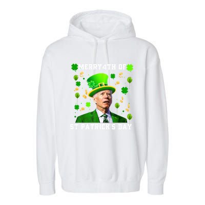 Merry 4th Of St Patricks Day Confused Funny Joe Biden Gift Garment-Dyed Fleece Hoodie