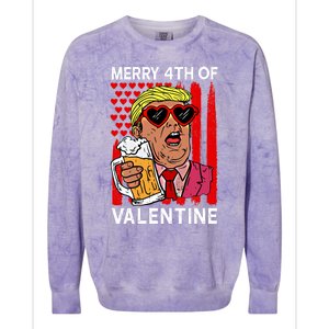 Merry 4th Of Valentine Donald Trump Beer Valentine's Day Gift Colorblast Crewneck Sweatshirt