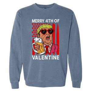 Merry 4th Of Valentine Donald Trump Beer Valentine's Day Gift Garment-Dyed Sweatshirt