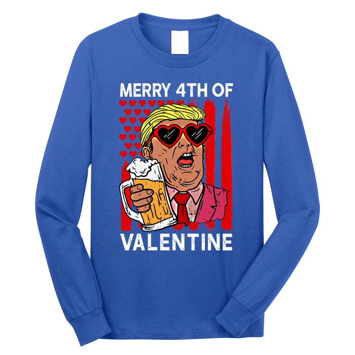 Merry 4th Of Valentine Donald Trump Beer Valentine's Day Gift Long Sleeve Shirt