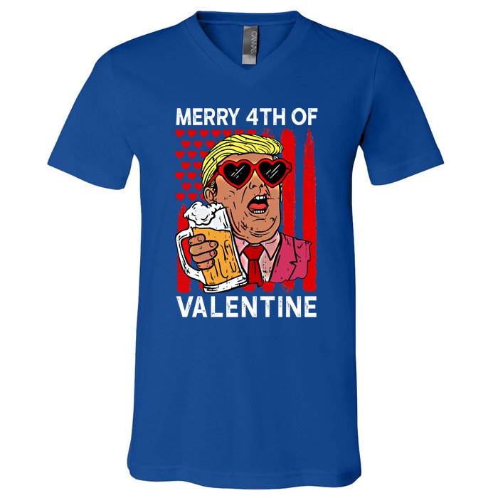 Merry 4th Of Valentine Donald Trump Beer Valentine's Day Gift V-Neck T-Shirt