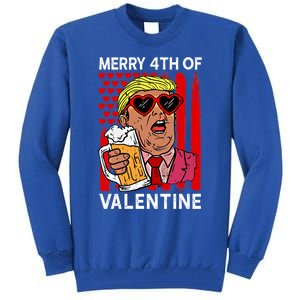 Merry 4th Of Valentine Donald Trump Beer Valentine's Day Gift Tall Sweatshirt