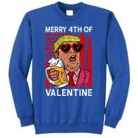 Merry 4th Of Valentine Donald Trump Beer Valentine's Day Gift Tall Sweatshirt