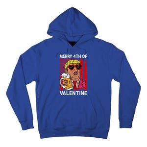 Merry 4th Of Valentine Donald Trump Beer Valentine's Day Gift Tall Hoodie