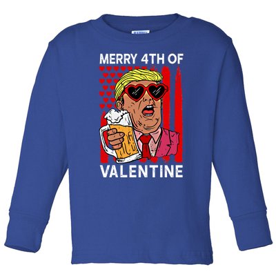 Merry 4th Of Valentine Donald Trump Beer Valentine's Day Gift Toddler Long Sleeve Shirt