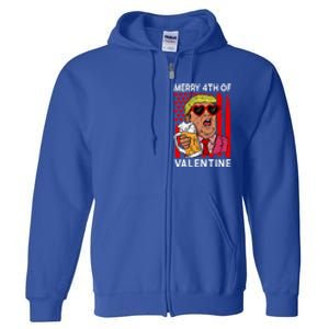 Merry 4th Of Valentine Donald Trump Beer Valentine's Day Gift Full Zip Hoodie