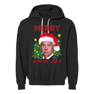 Merry 4th Of July Funny Joe Biden Ugly Christmas Garment-Dyed Fleece Hoodie