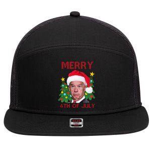 Merry 4th Of July Funny Joe Biden Ugly Christmas 7 Panel Mesh Trucker Snapback Hat