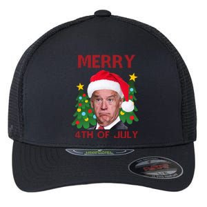 Merry 4th Of July Funny Joe Biden Ugly Christmas Flexfit Unipanel Trucker Cap