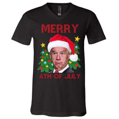Merry 4th Of July Funny Joe Biden Ugly Christmas V-Neck T-Shirt