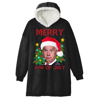 Merry 4th Of July Funny Joe Biden Ugly Christmas Hooded Wearable Blanket