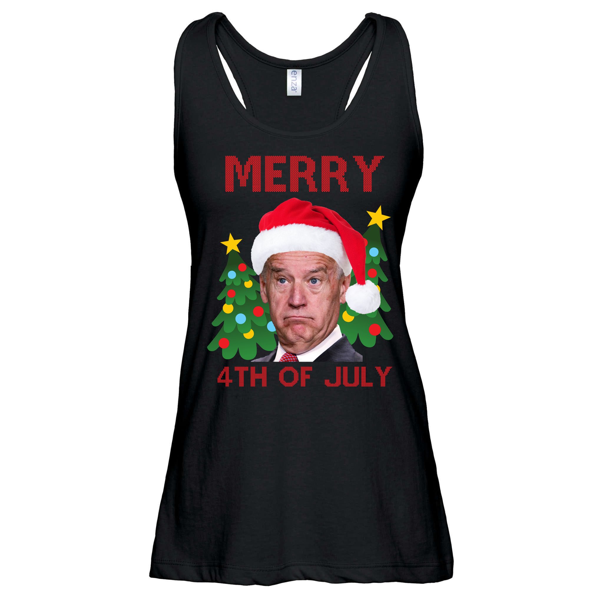 Merry 4th Of July Funny Joe Biden Ugly Christmas Ladies Essential Flowy Tank